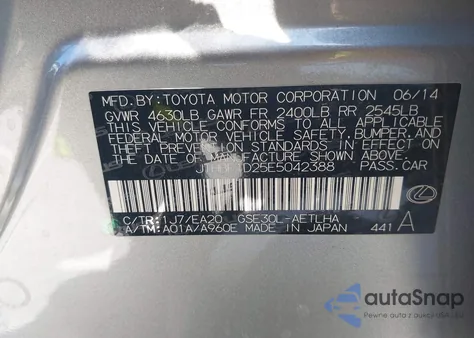 2014 Lexus Is 250 из США, поврежденный, VIN JTHBF1D25E5042388